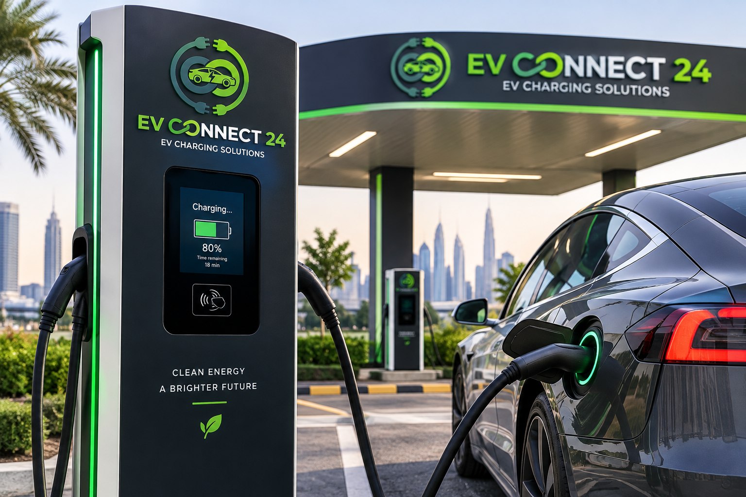 Electric vehicle connected to a public charging station
